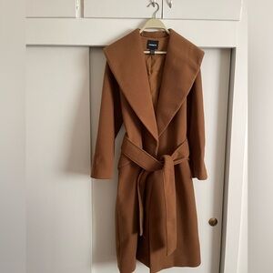 Express full length Polyester trench coat in brown